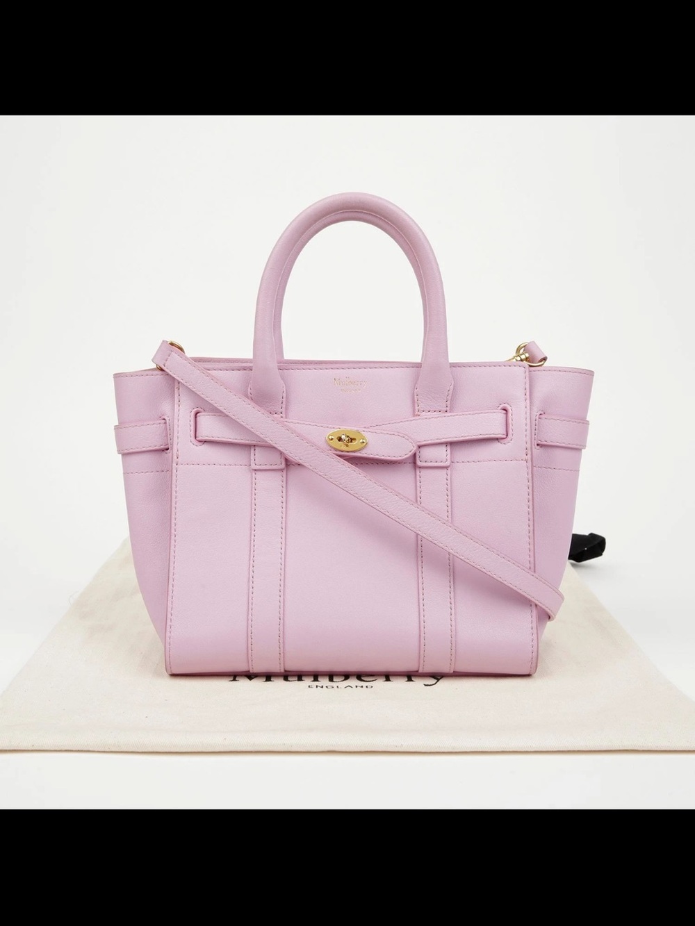 Mulberry Pink Leather Satchel with Detachable Strap